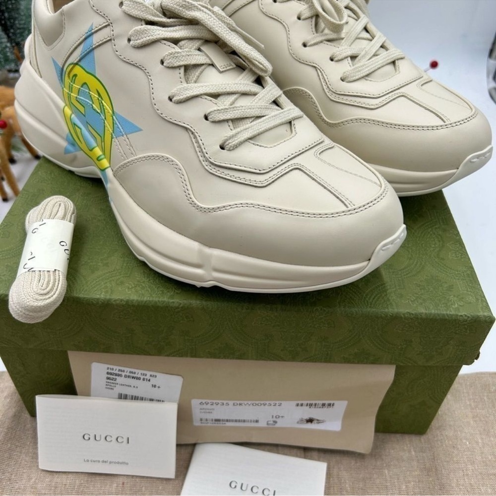 Men’s Gucci rython logo leather sneakers size 9 made in Italy - Picture 2 of 11